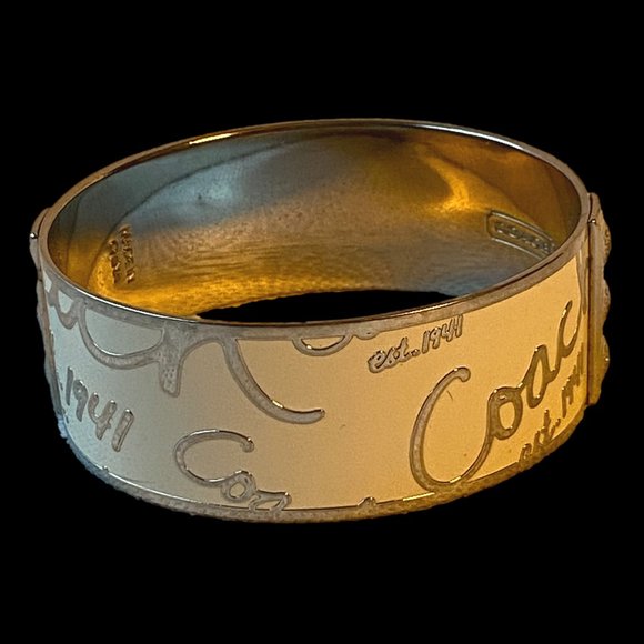 Coach Signature Bangle Bracelet in Cream and SIlver - Picture 3 of 10